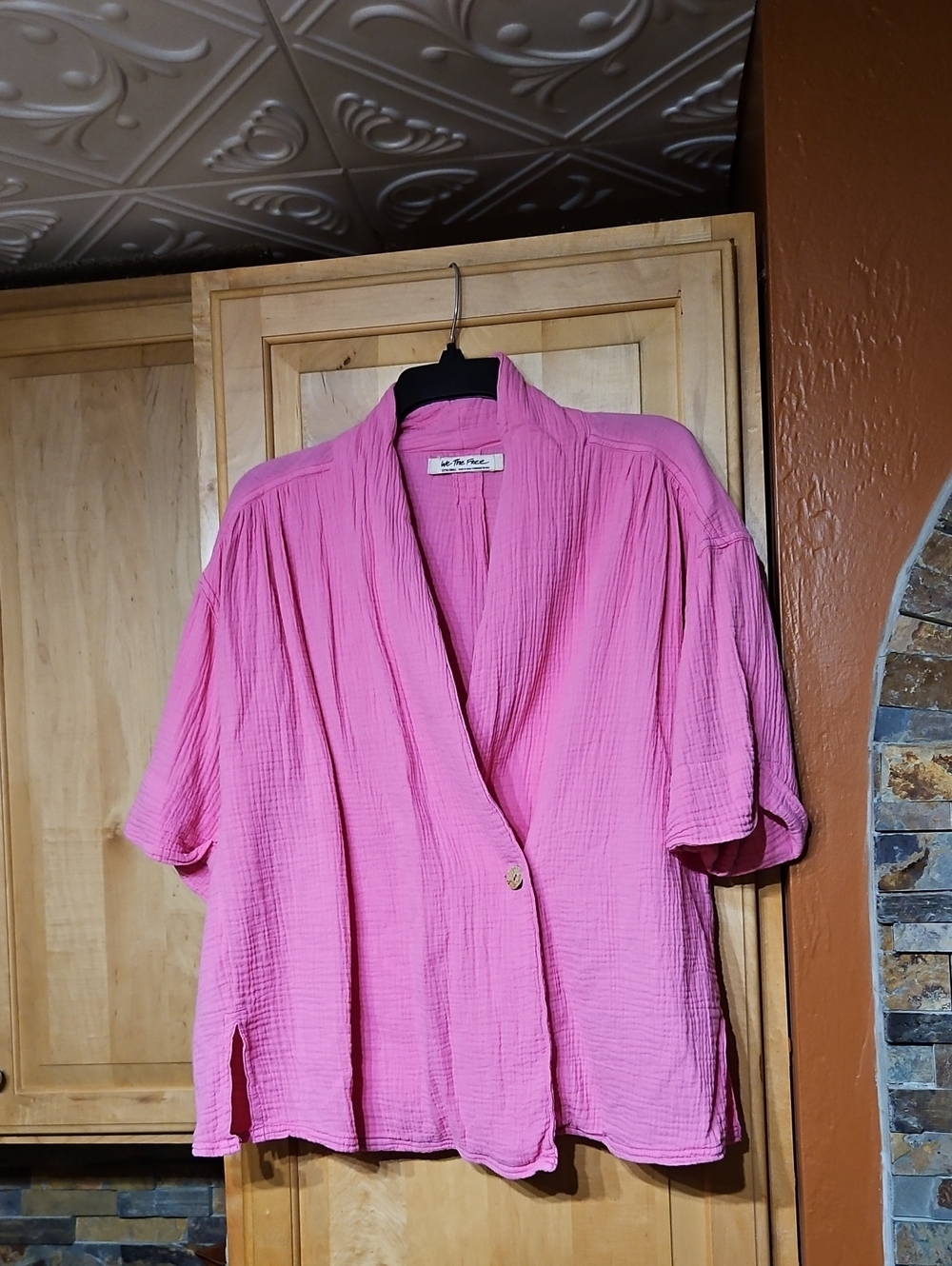 Free People We The Free Lou Blazer Shirt Top Aurora Pink Gauze Cotton Oversized